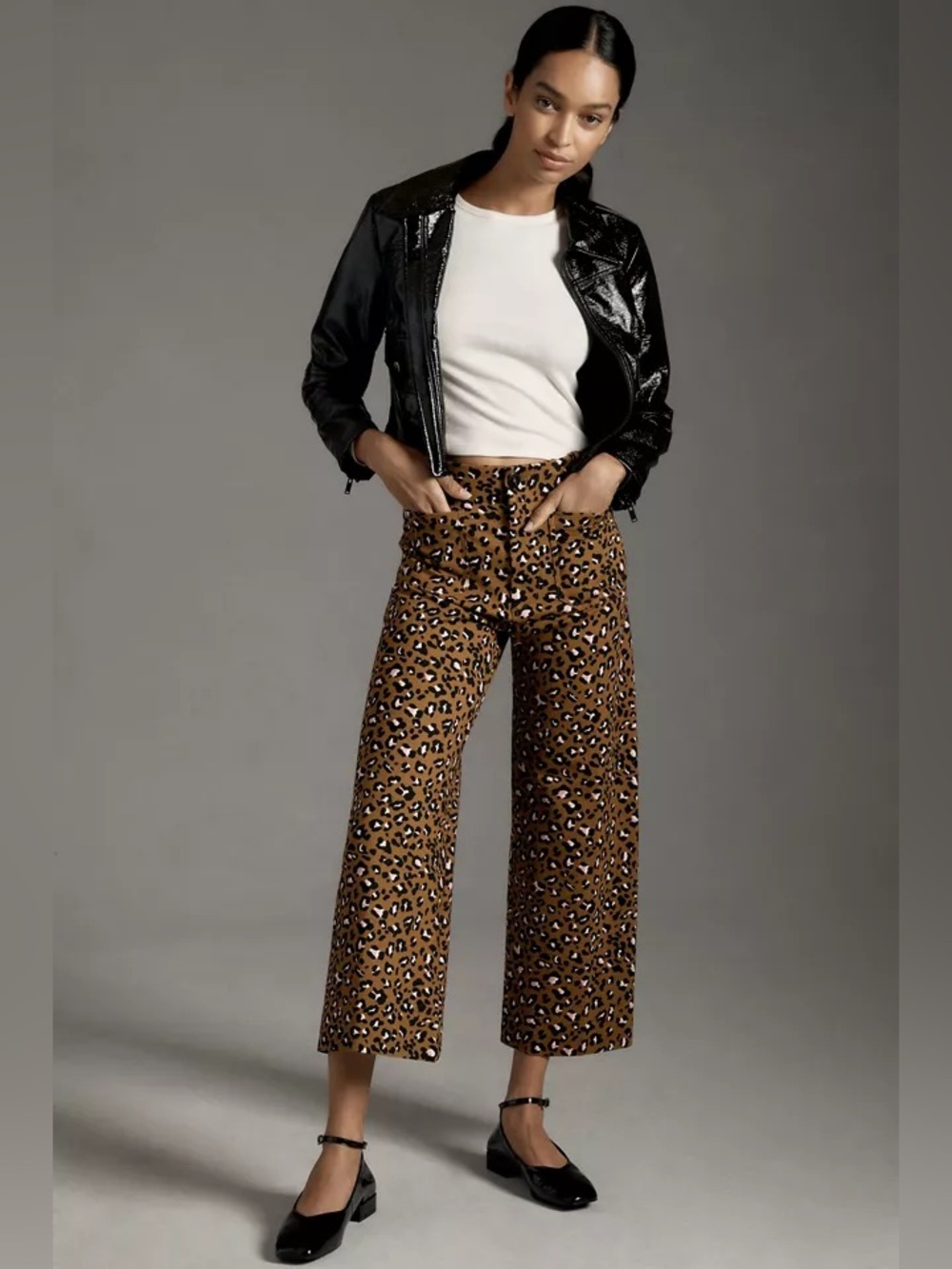 Maeve The Colette Leopard Ponte Crop Wide Leg Pants Size 30 Anthropologie